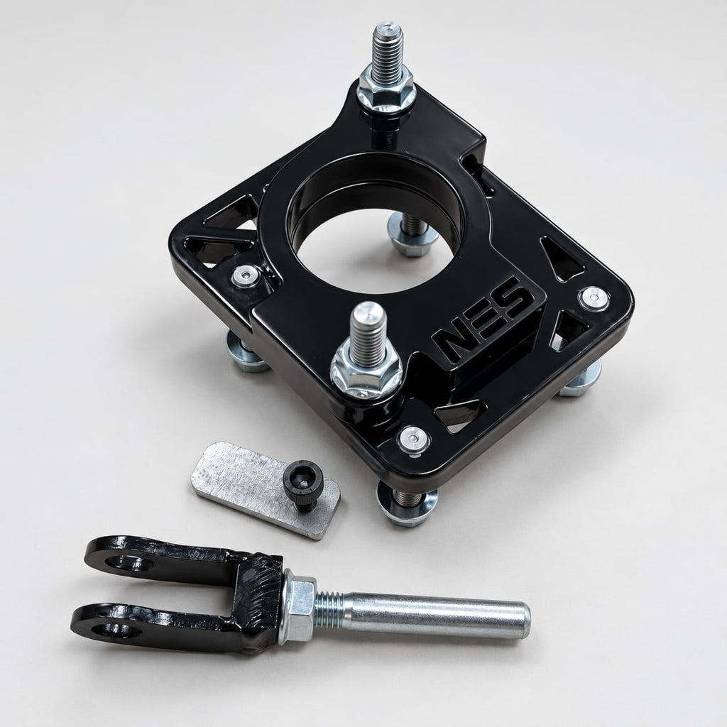 NES E36 brake booster delete kit with mounting hardware and pedal fork