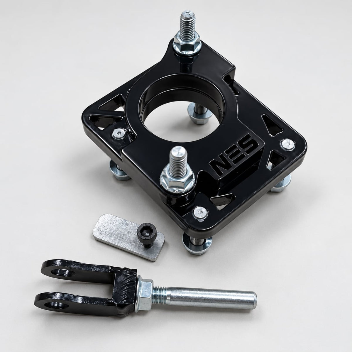 NES E36 brake booster delete kit with mounting hardware and pedal fork