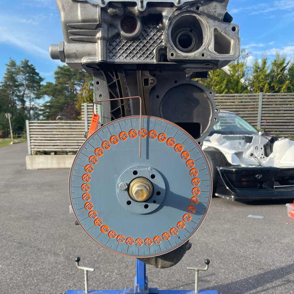 NES crankshaft degree wheel mounted on BMW engine