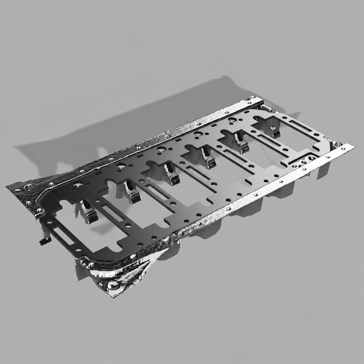 NES M52/M54 engine block girdle shown on an engine block model